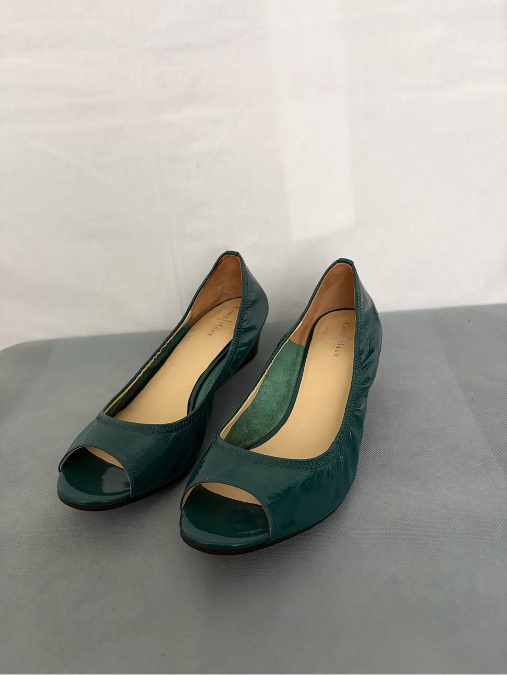 Cole Haan Nike Air Womens 10B Green Patent Leather Peep Toe Wedge Heels(B284)